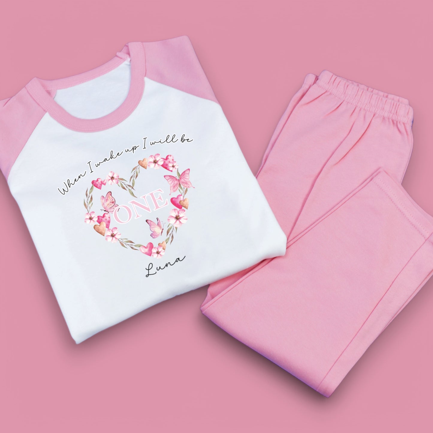 Floral Butterfly Heart Birthday Personalised Plain Pj's