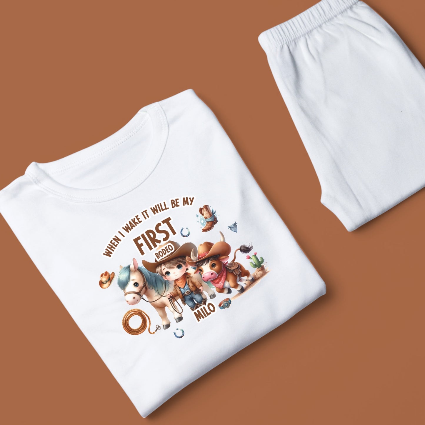 My First Rodeo Personalised Birthday White Baby Pj's