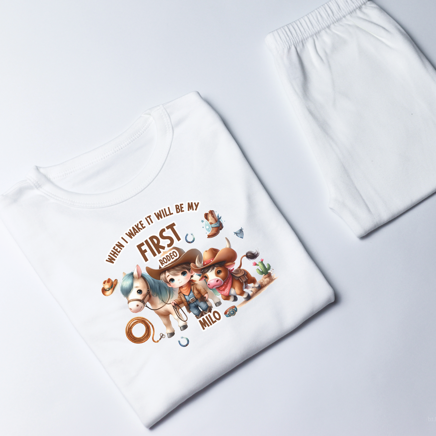 My First Rodeo Personalised Birthday White Baby Pj's