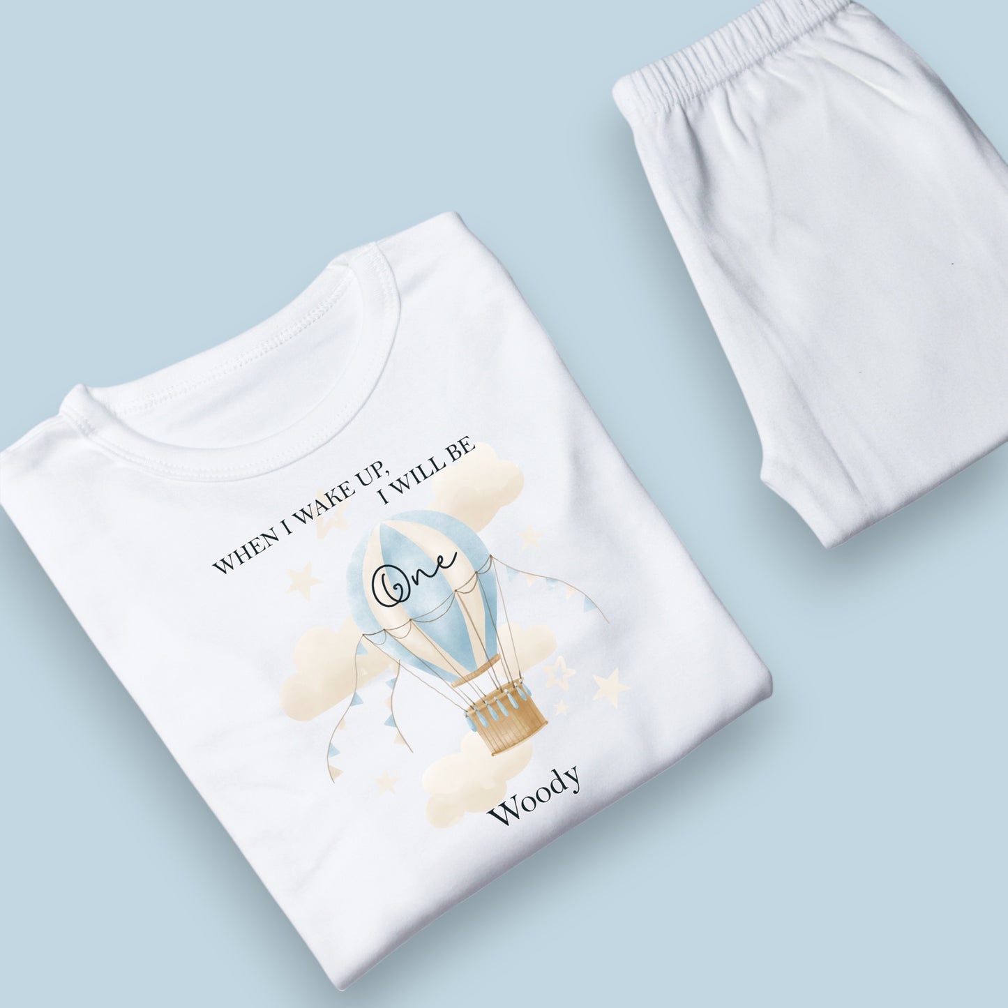 When I Wake Hot Air Balloon Birthday Personalised Baby Pj's