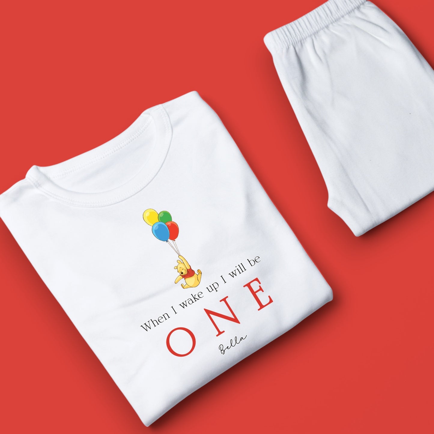 Pooh Balloon Personalised Birthday White Baby Pj's