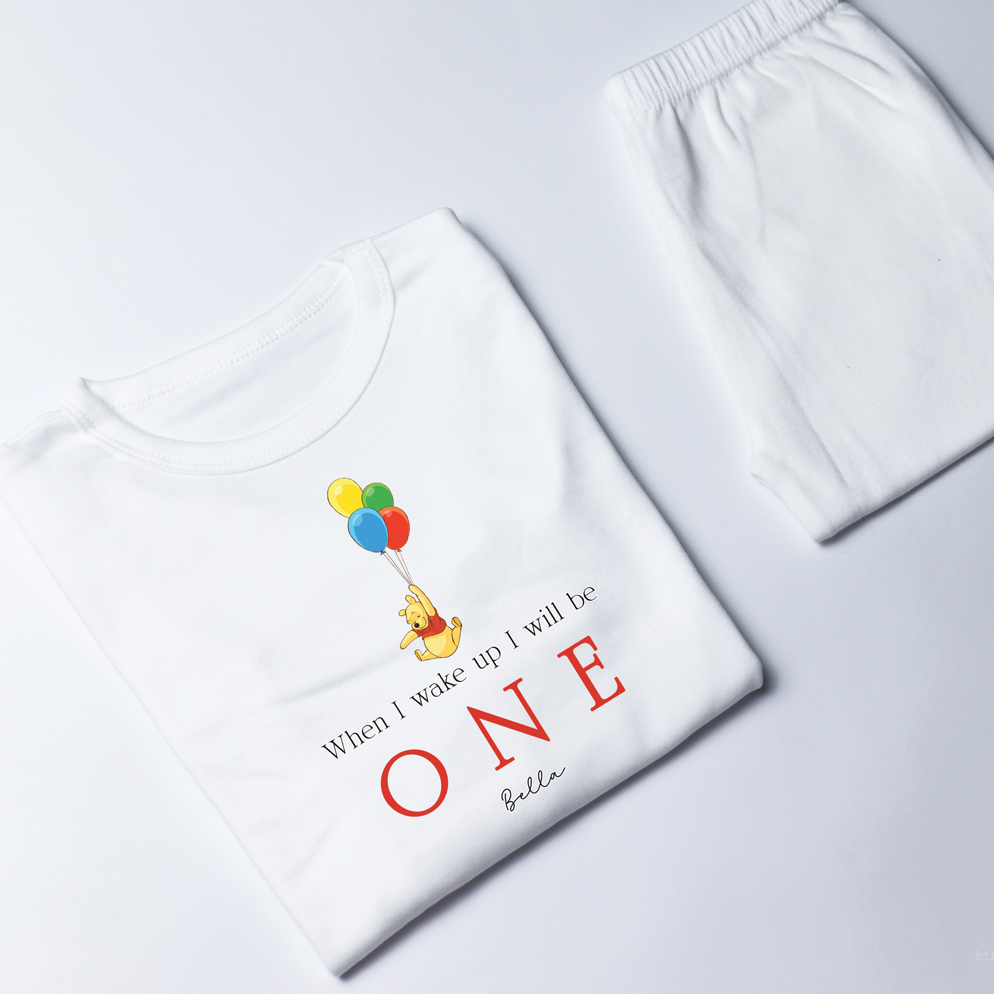 Pooh Balloon Personalised Birthday White Baby Pj's