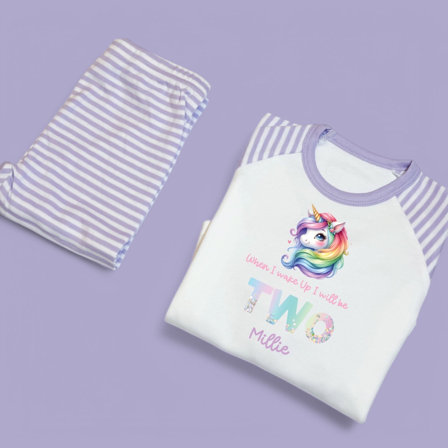 Rainbow Unicorn When I wake Birthday Stripe Raglan Pj's